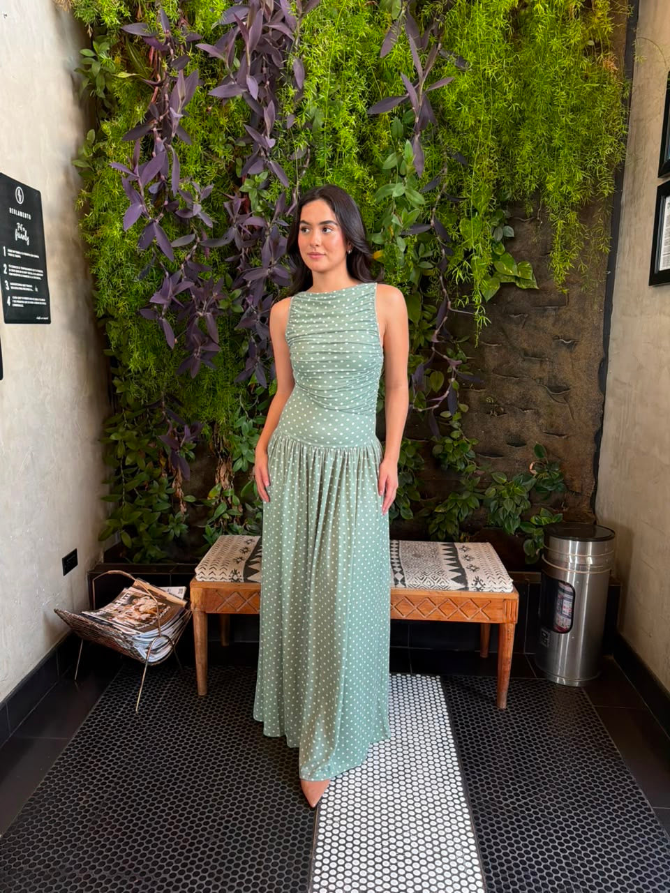 Vestido Corrugado Dots Verde