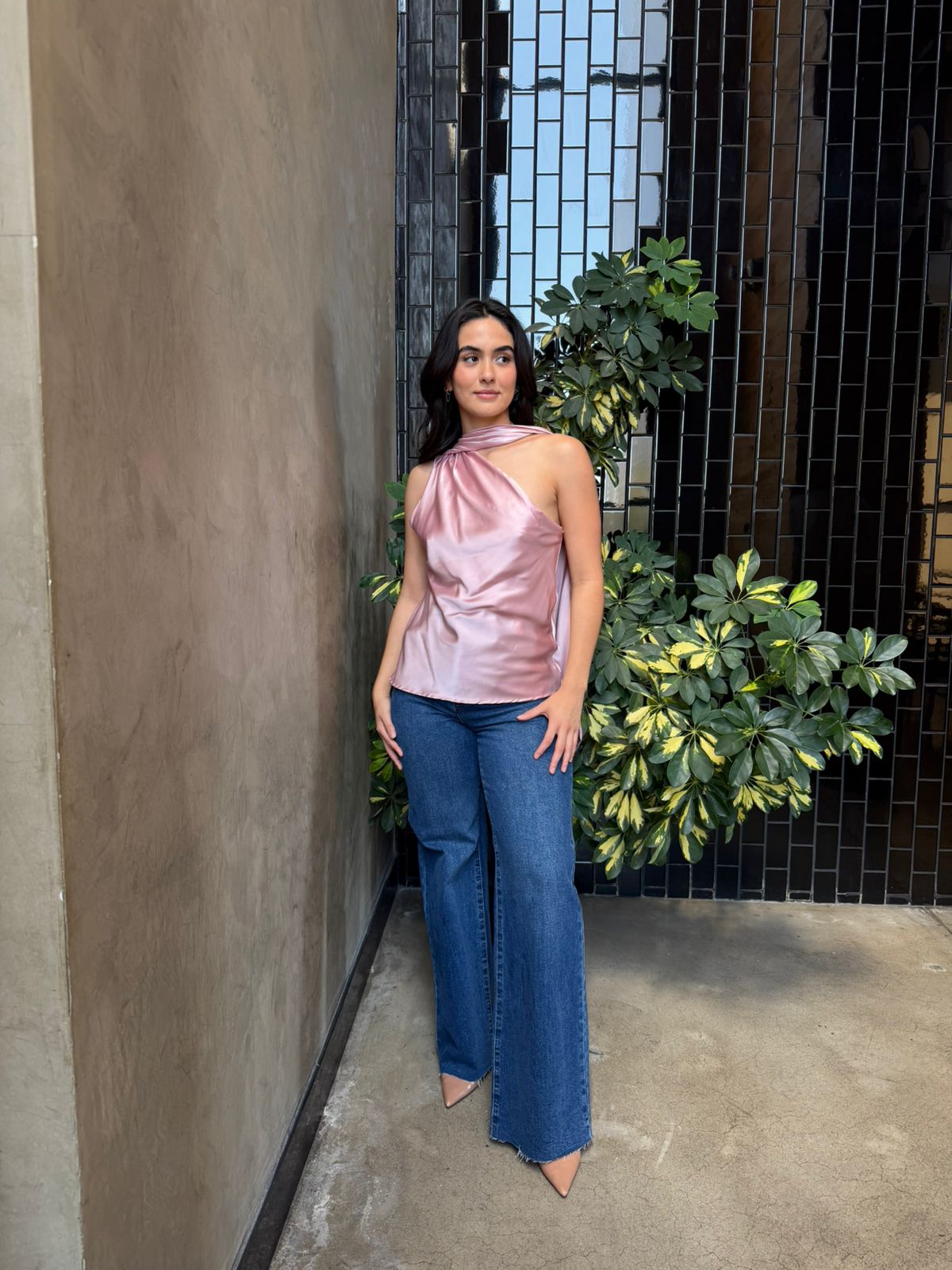 Blusa Satin & Mascada - Rosa