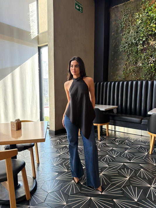 Blusa Halter Larga Satinada