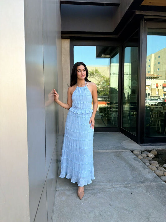 Conjunto Corrugado Halter Azul