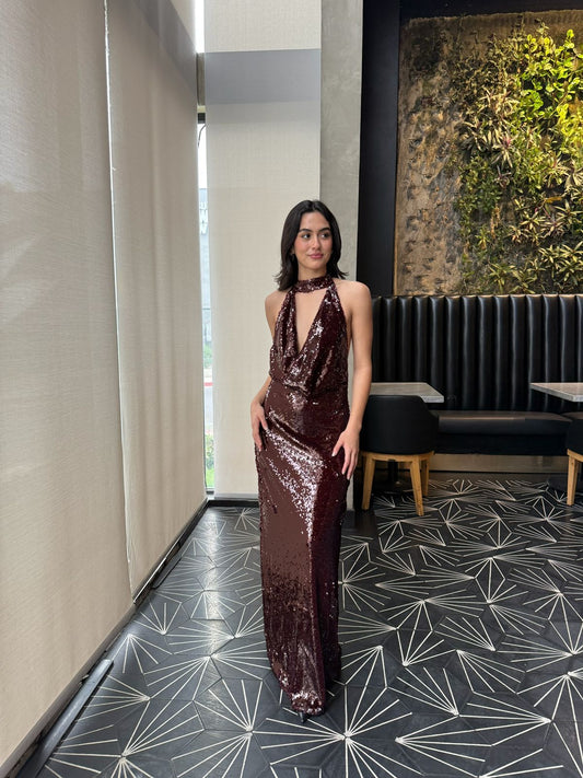 Vestido Halter Lentejuela Cherry