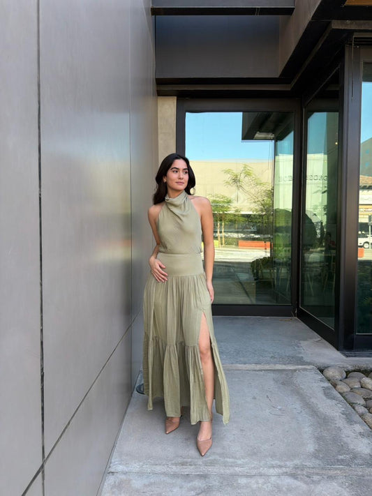 Vestido Halter Verde Olivo