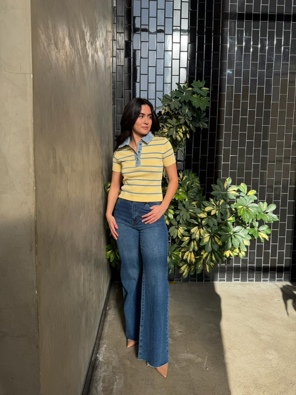 Blusa cuello Denim - Amarillo