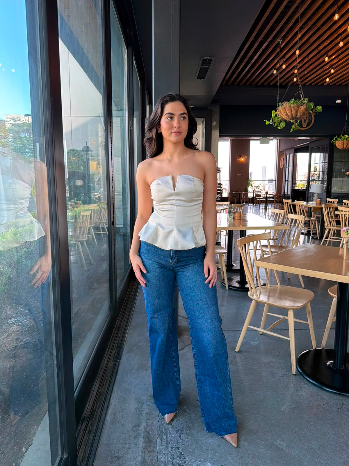 Top Strapless Satinado - Blanco