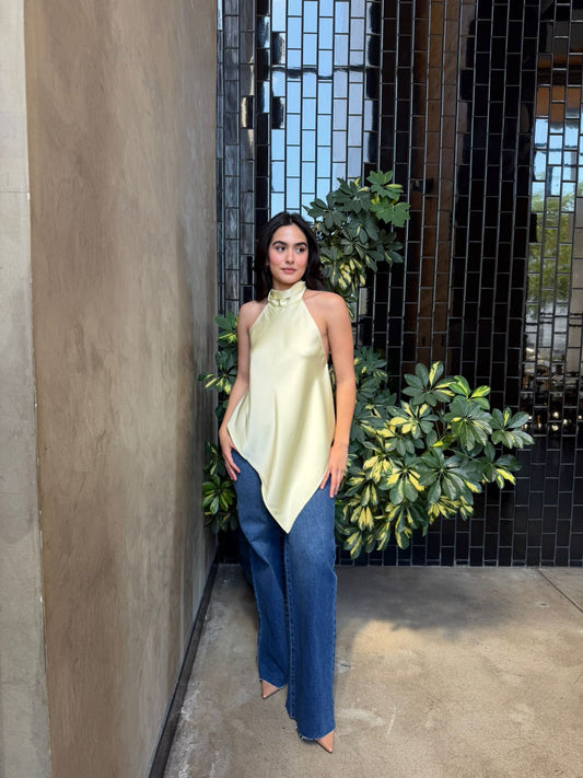 Blusa Satin Escote Espalda - Amarillo