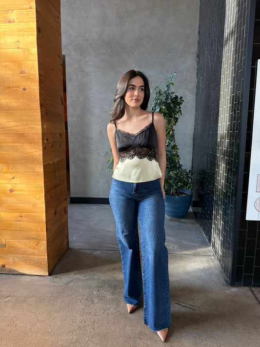 Blusa Encaje Bicolor Amarillo/Negro