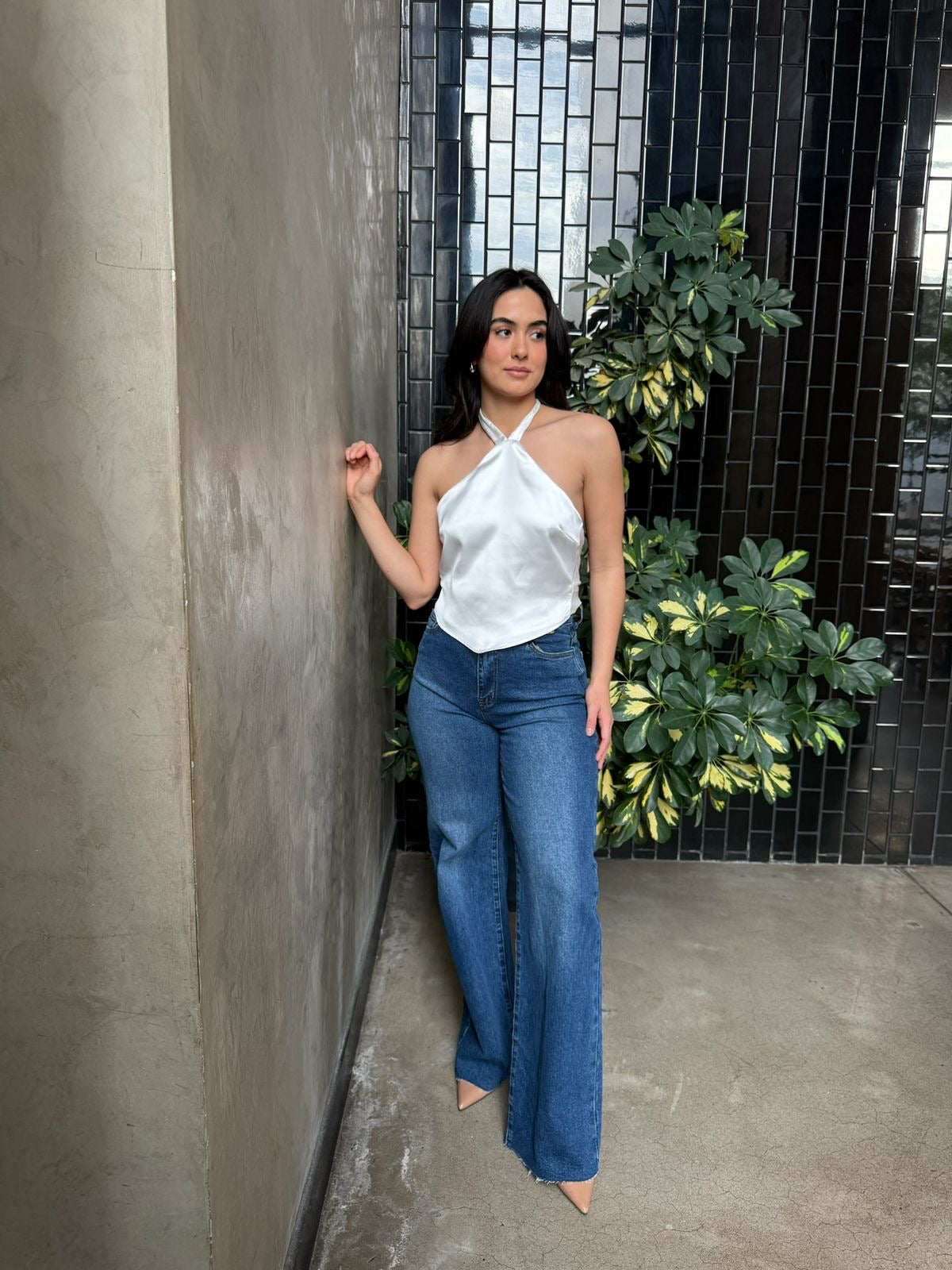 Blusa Halter Satin Blanco