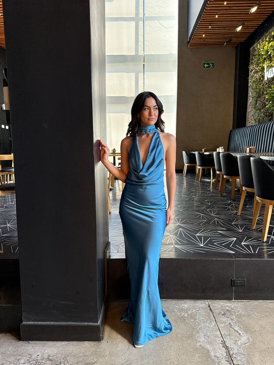 Vestido Largo Halter con Gargantilla