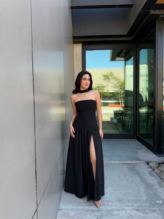 Vestido Strapless Doble Textura & Mascada