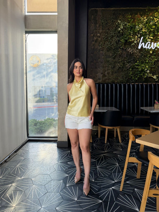 Blusa Halter Satinada Lisa Amarilla