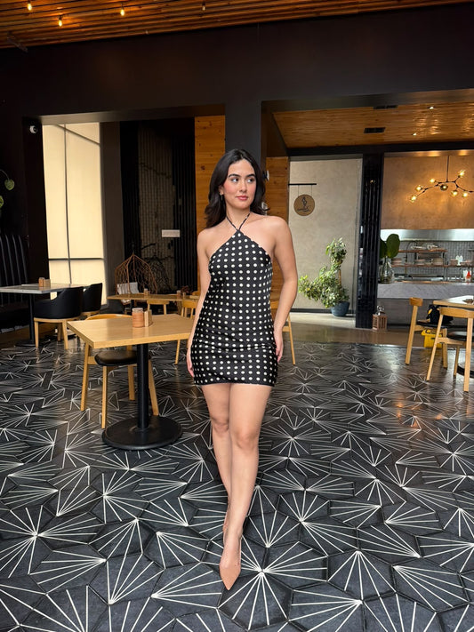 Vestido Halter Dots - Negro