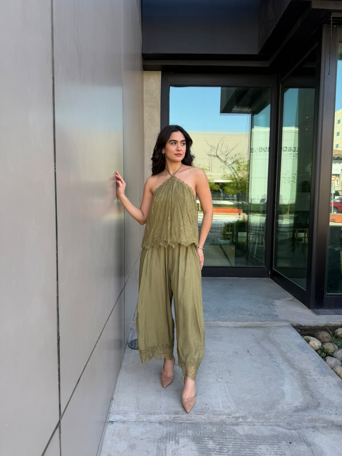 Conjunto Halter con Encaje - Verde