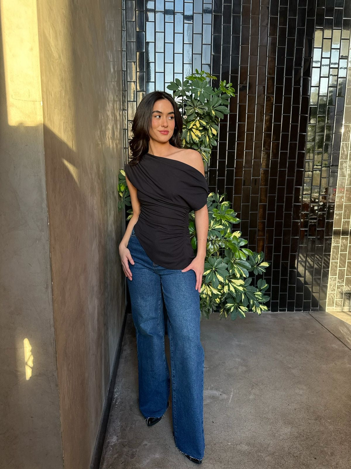 Blusa Corrugada Asimétrica