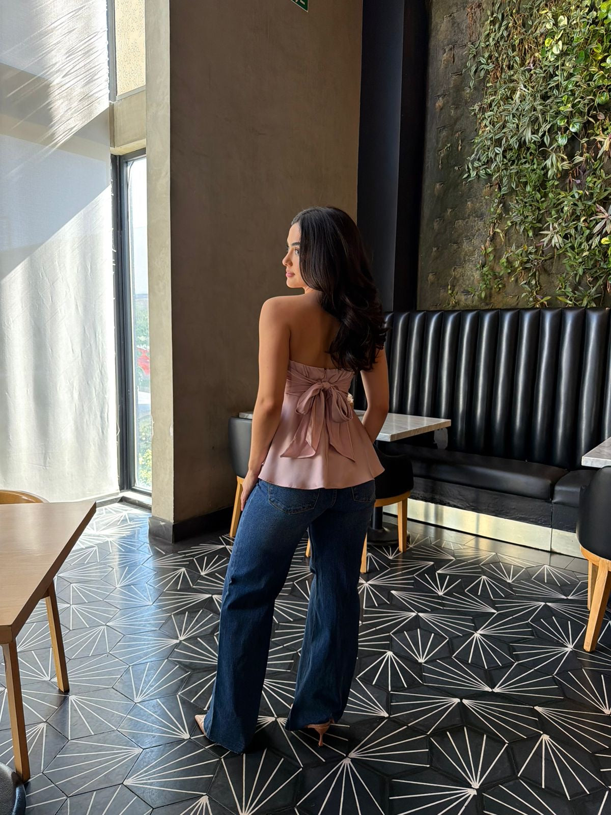 Blusa Strapless Satin/Encaje - Rosa
