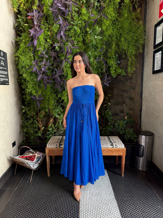 Vestido Strapless Corrugado