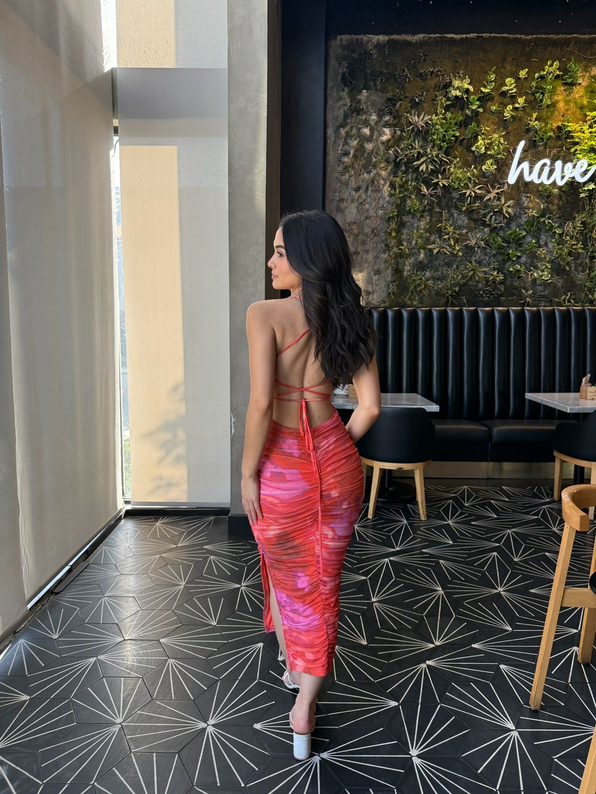 Vestido Midi Rosa-Naranja