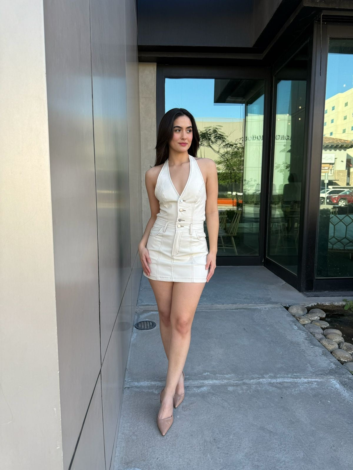 Vestido Halter tipo Denim