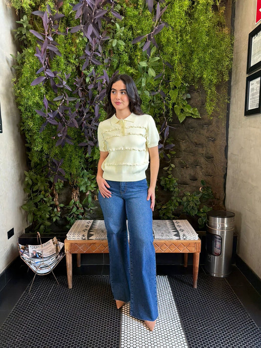 Blusa Polo con Olanes - Amarilla