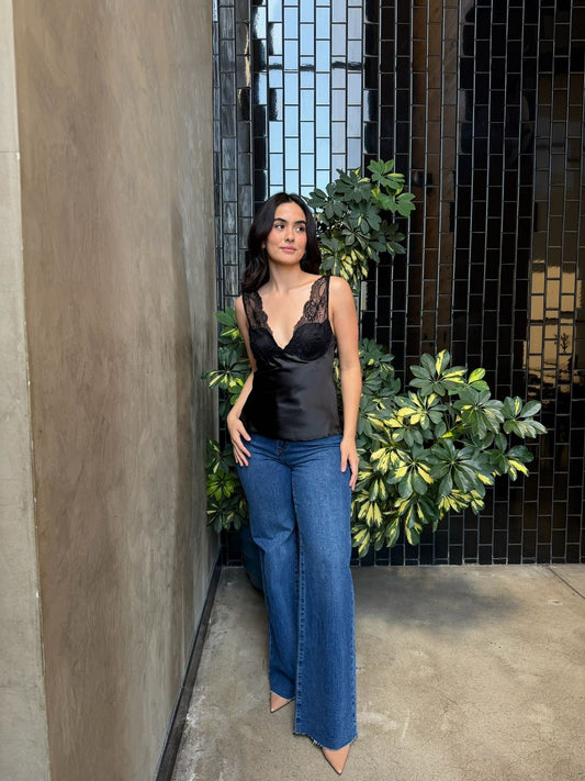 Blusa Satin & Encaje - Negro