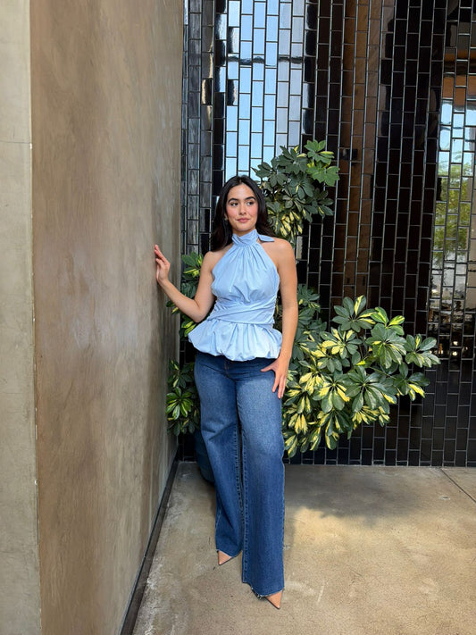 Blusa Halter Bombacha - Azul