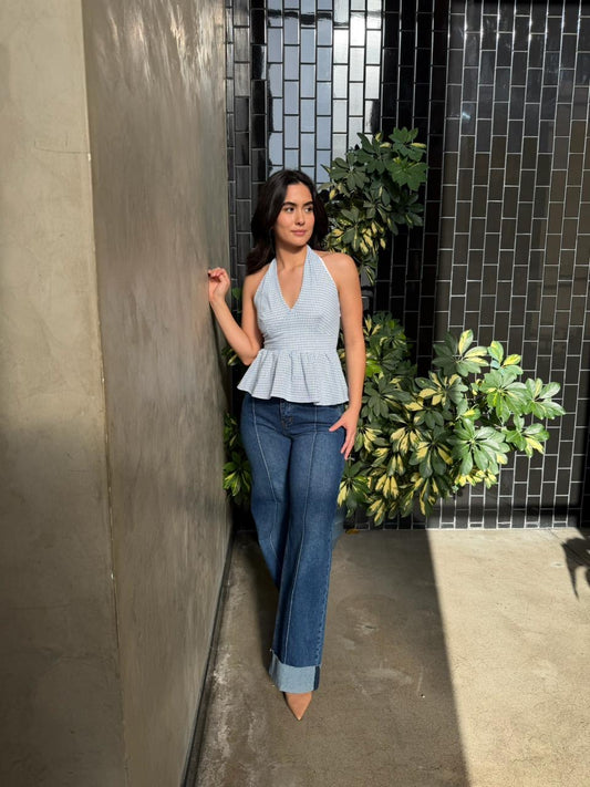 Blusa Halter de Cuadros - Baby Blue