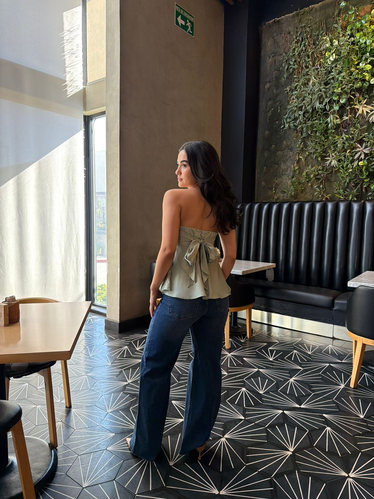 Blusa Strapless Satin/Encaje - Menta
