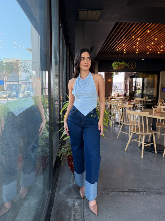 Top Halter Licra Azul