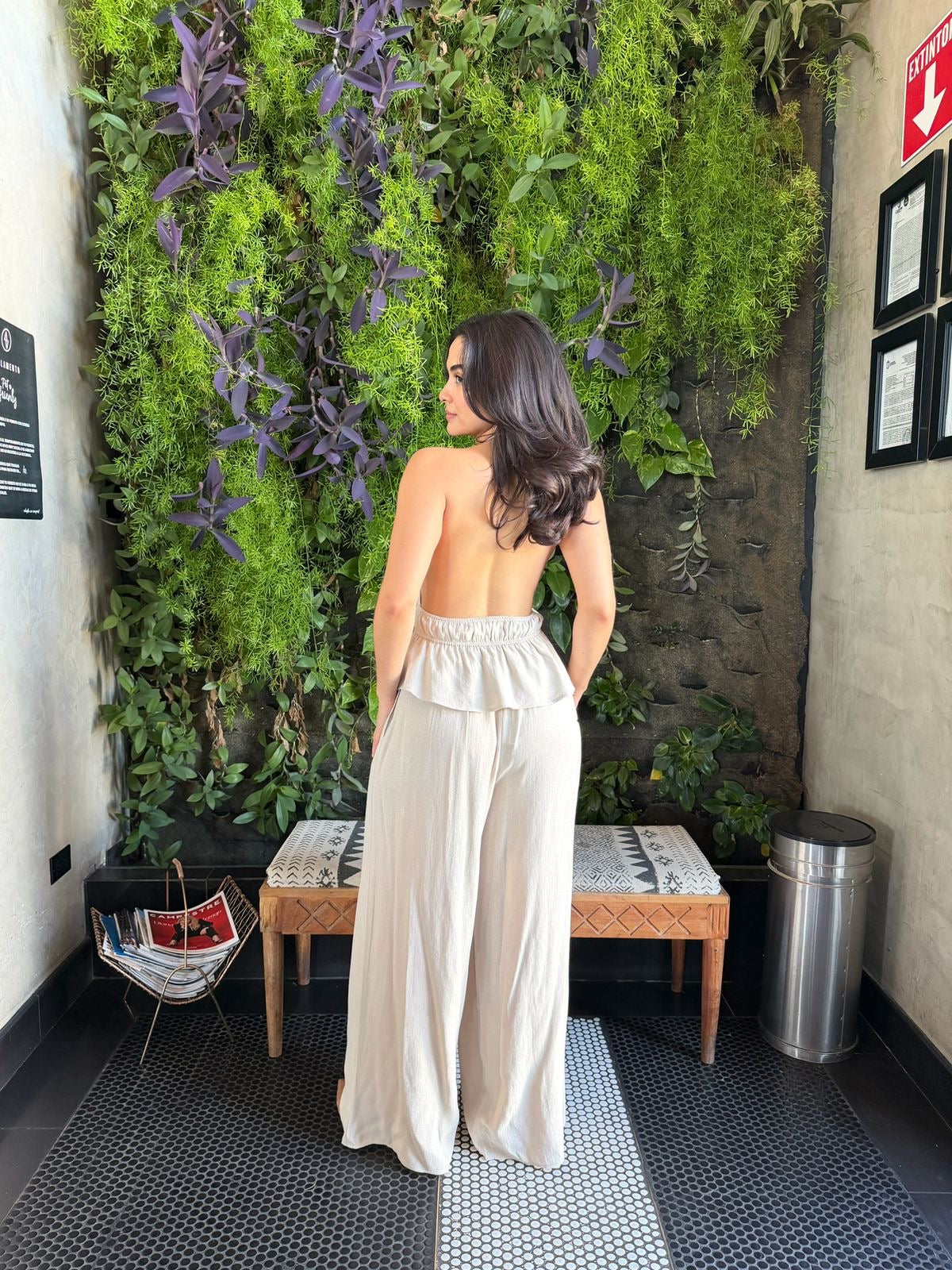 Conjunto Halter tipo Lino Crema