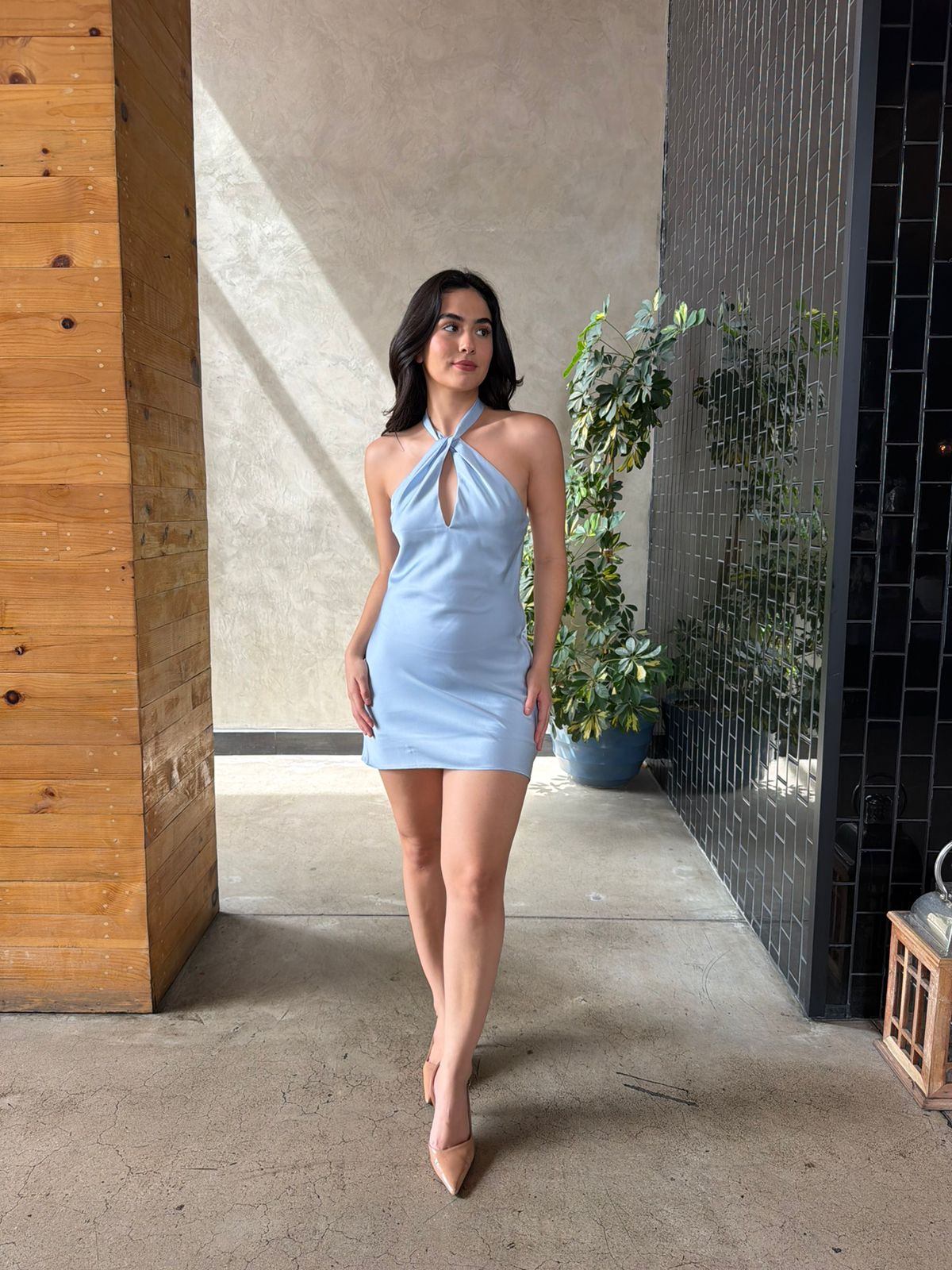 Vestido Cruzado Satinado - Azul