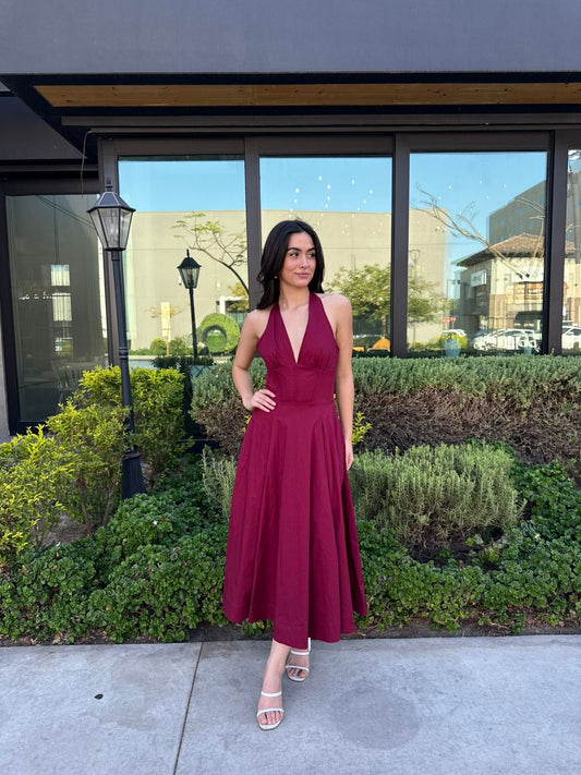 Vestido Halter Midi Vino