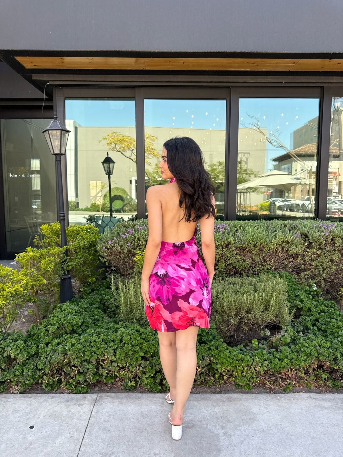 Vestido Halter Flores Fucsia