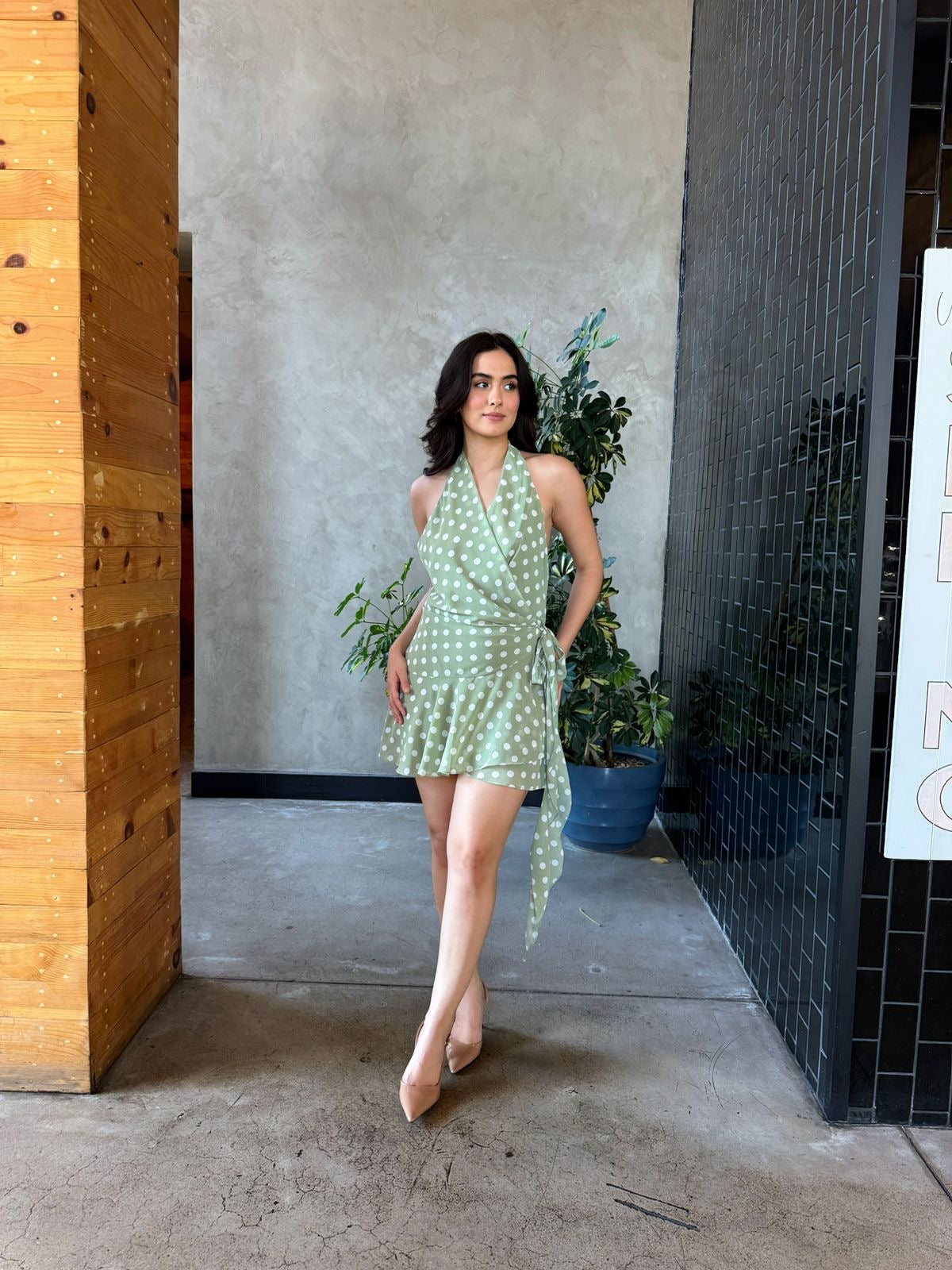 Vestido Halter Dots Verde
