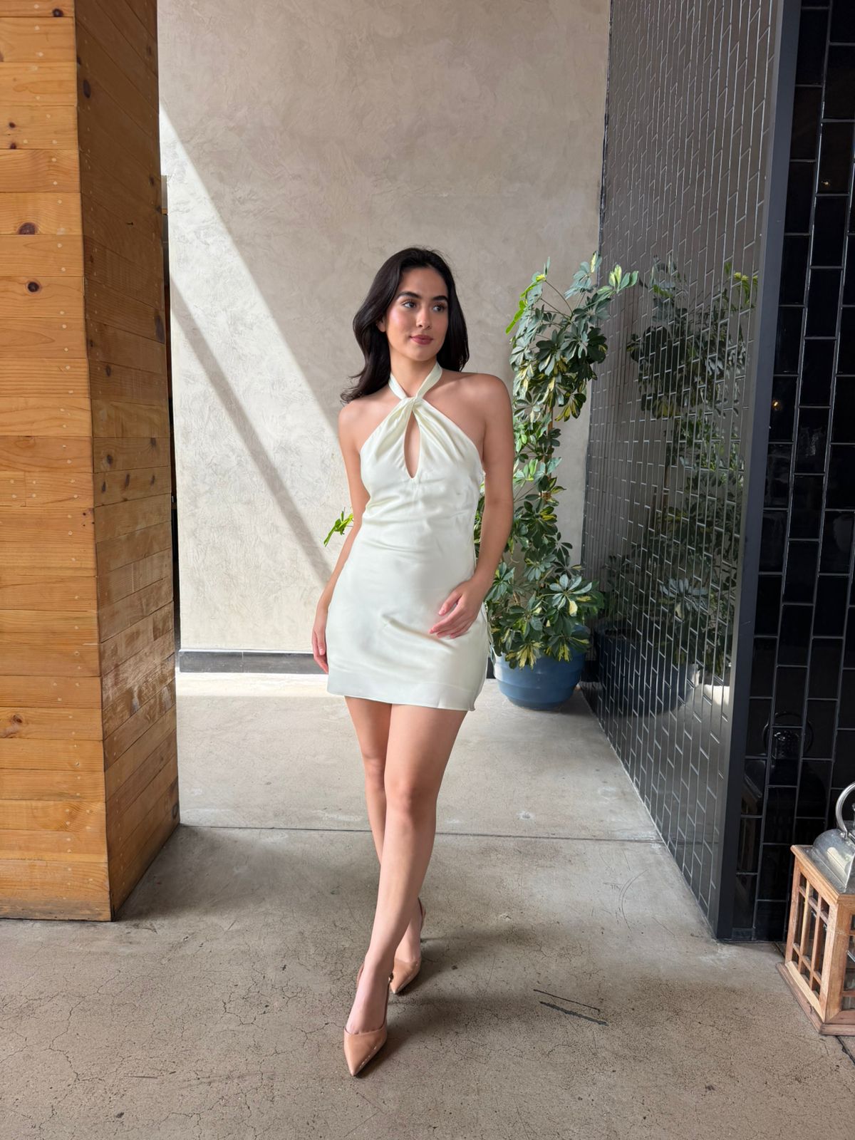 Vestido Cruzado Satinado - Amarillo
