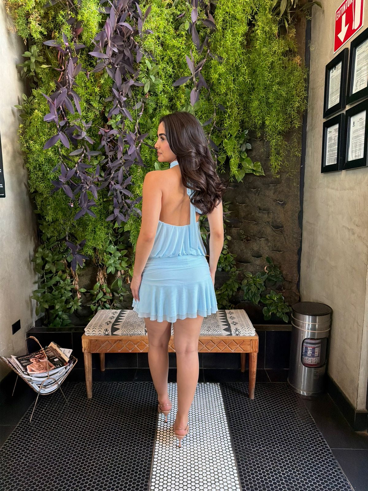 Vestido Halter Mesh Bombacho