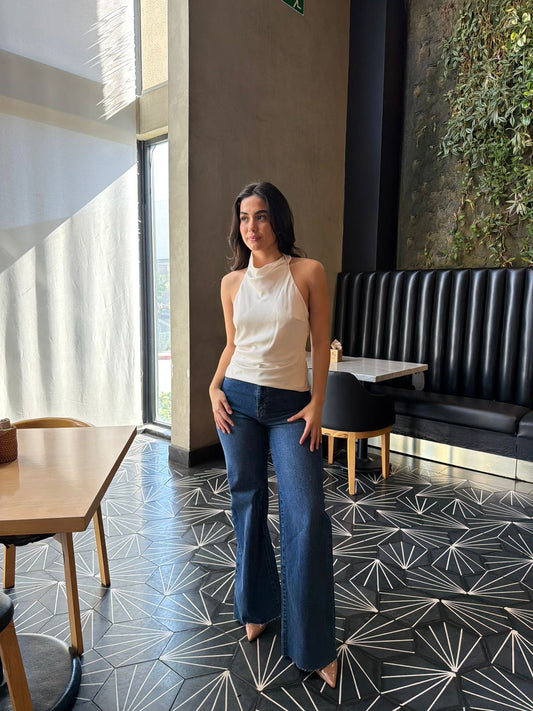 Blusa Halter Satin - Crema