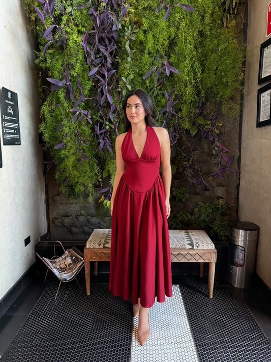 Vestido Halter Midi - Rojo