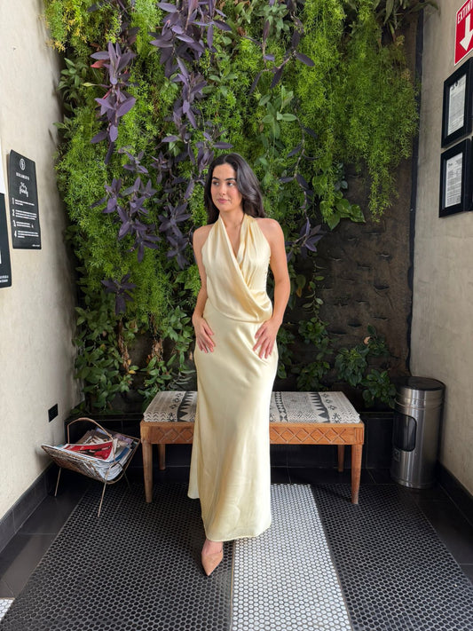 Vestido Midi Satinado Amarillo