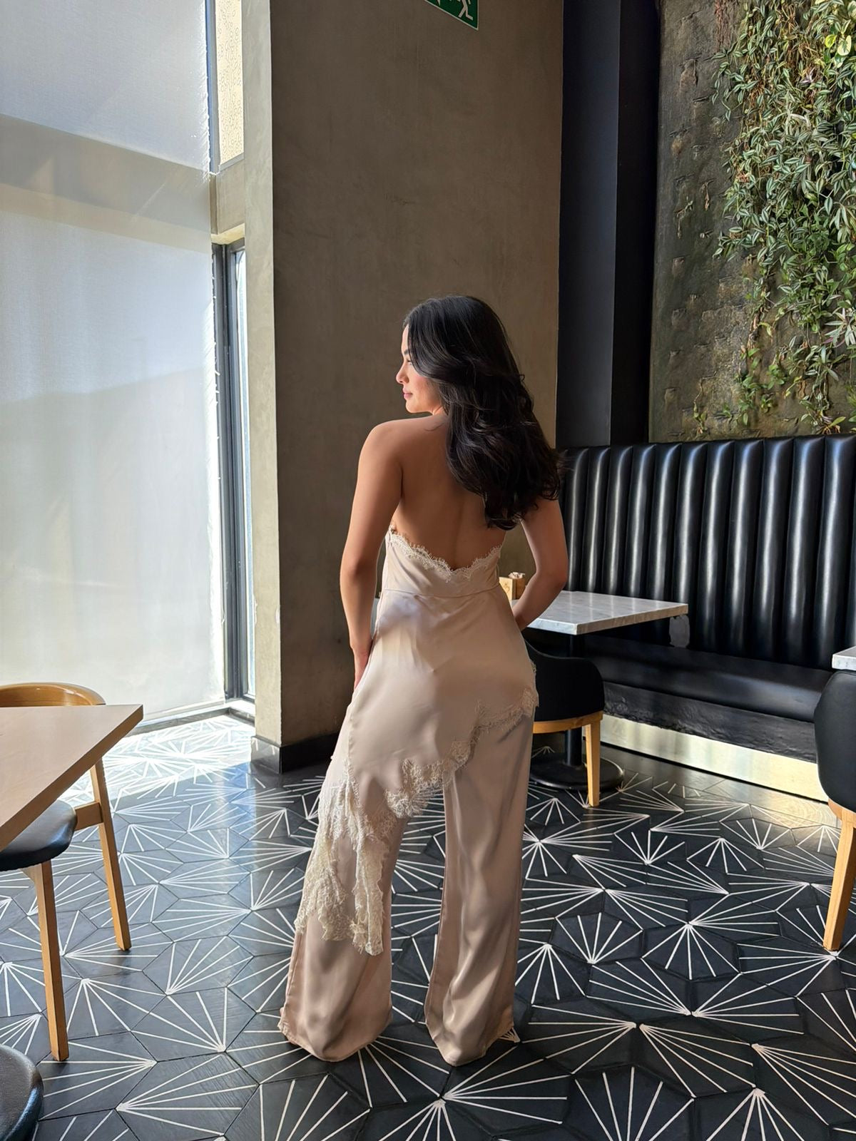 Palazo Satinado con Encaje - Beige