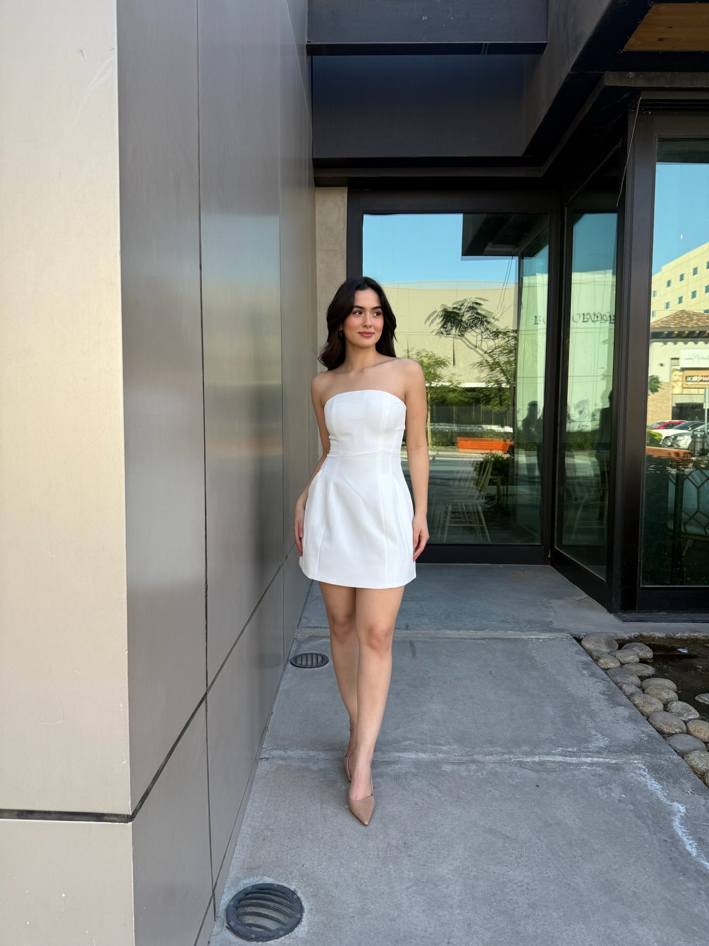 Vestido Strapless Liso Blanco