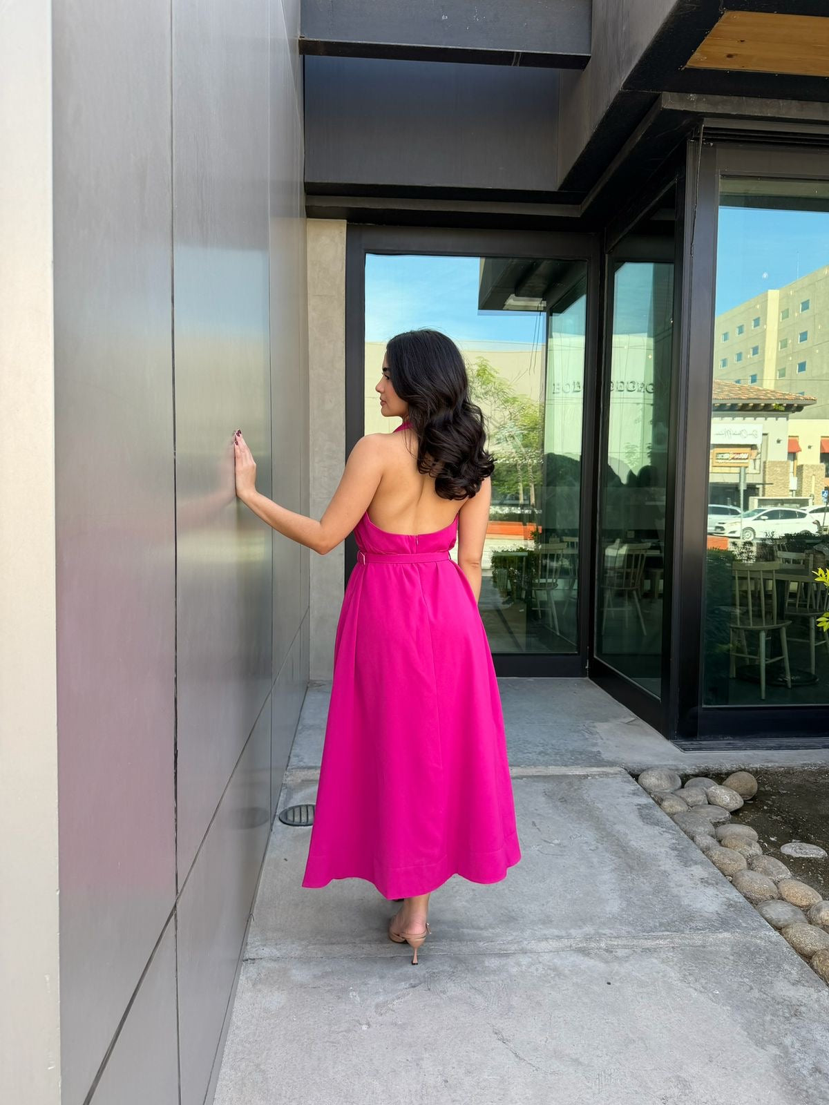 Vestido Halter Midi Fucsia