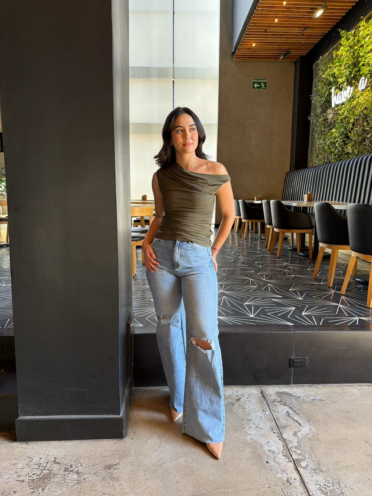 Blusa un hombro Mesh - Army