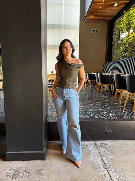 Blusa un hombro Mesh - Army