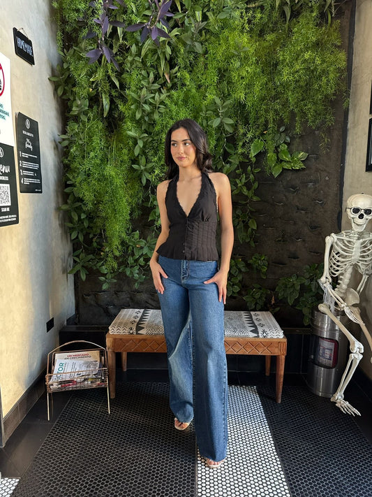 Top Halter Encaje con Botones