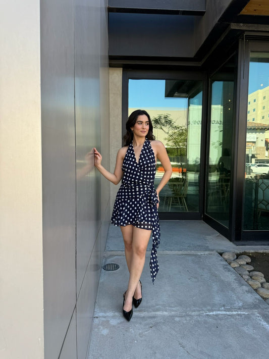 Vestido Halter Dots Navy