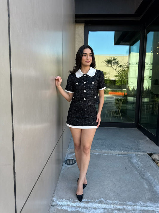 Conjunto Lentejuelas Cuello Blanco