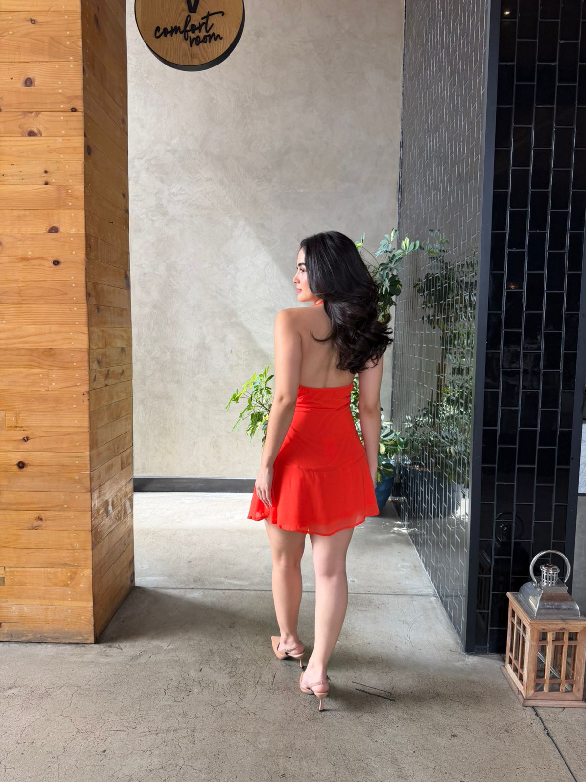 Vestido Halter Cruzado con Moño - Anaranjado