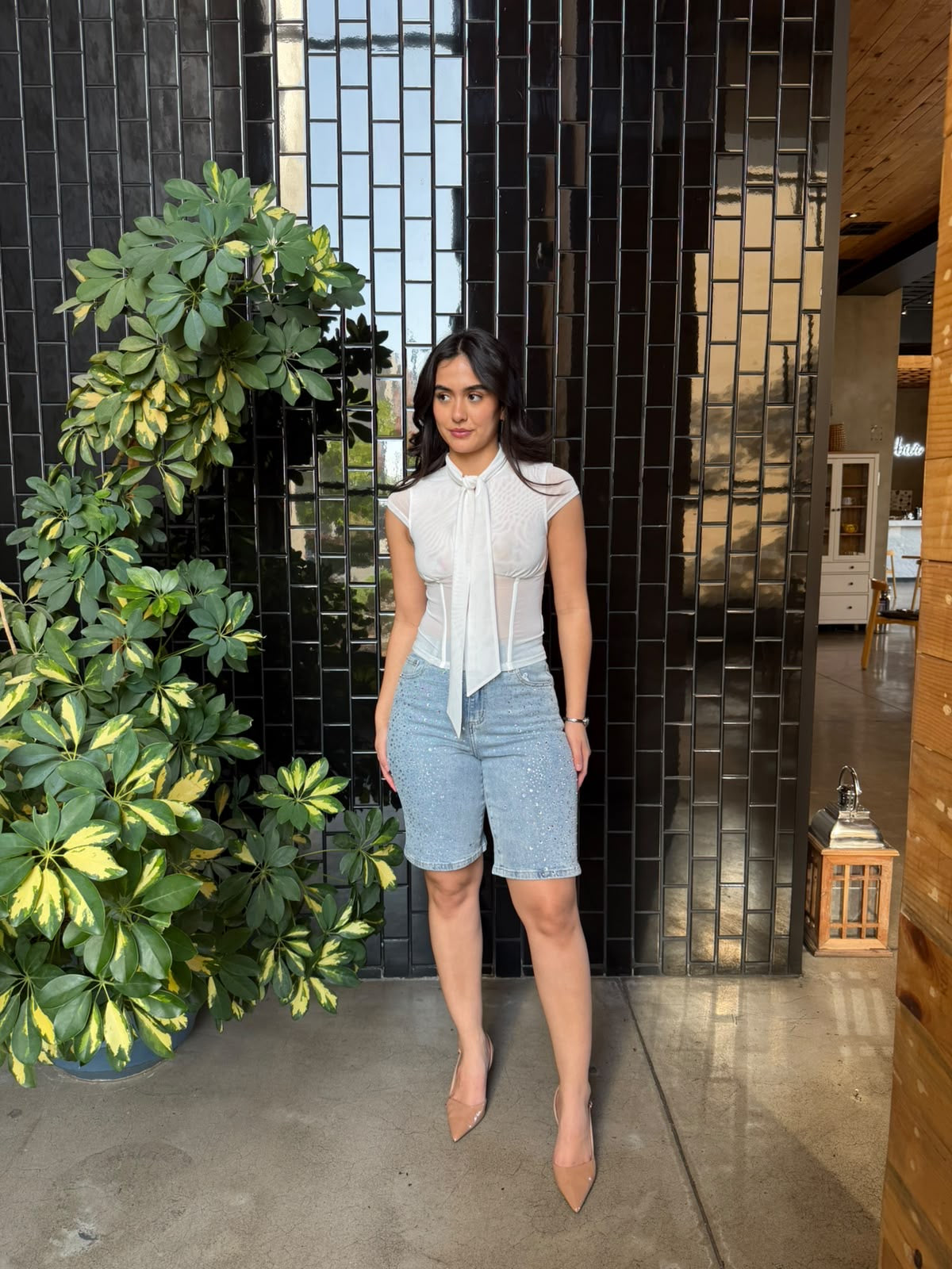 Shorts Denim con Brillos