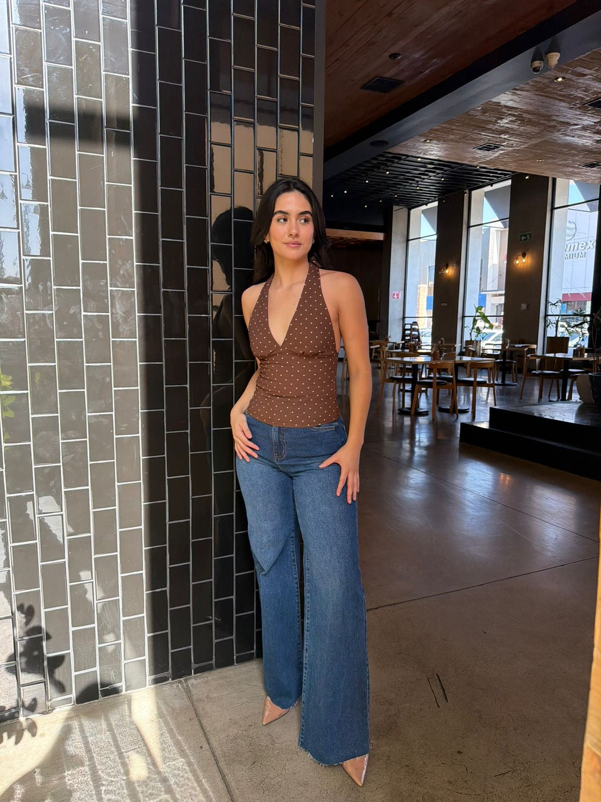 Blusa Halter Dots - Café