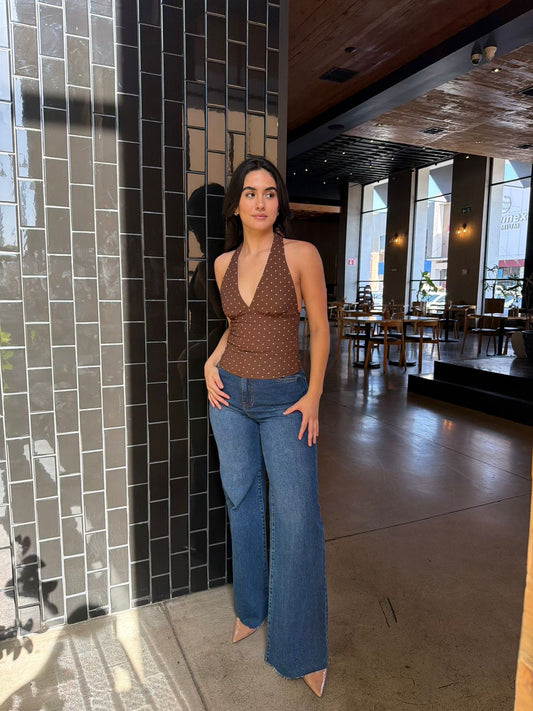 Blusa Halter Dots - Café