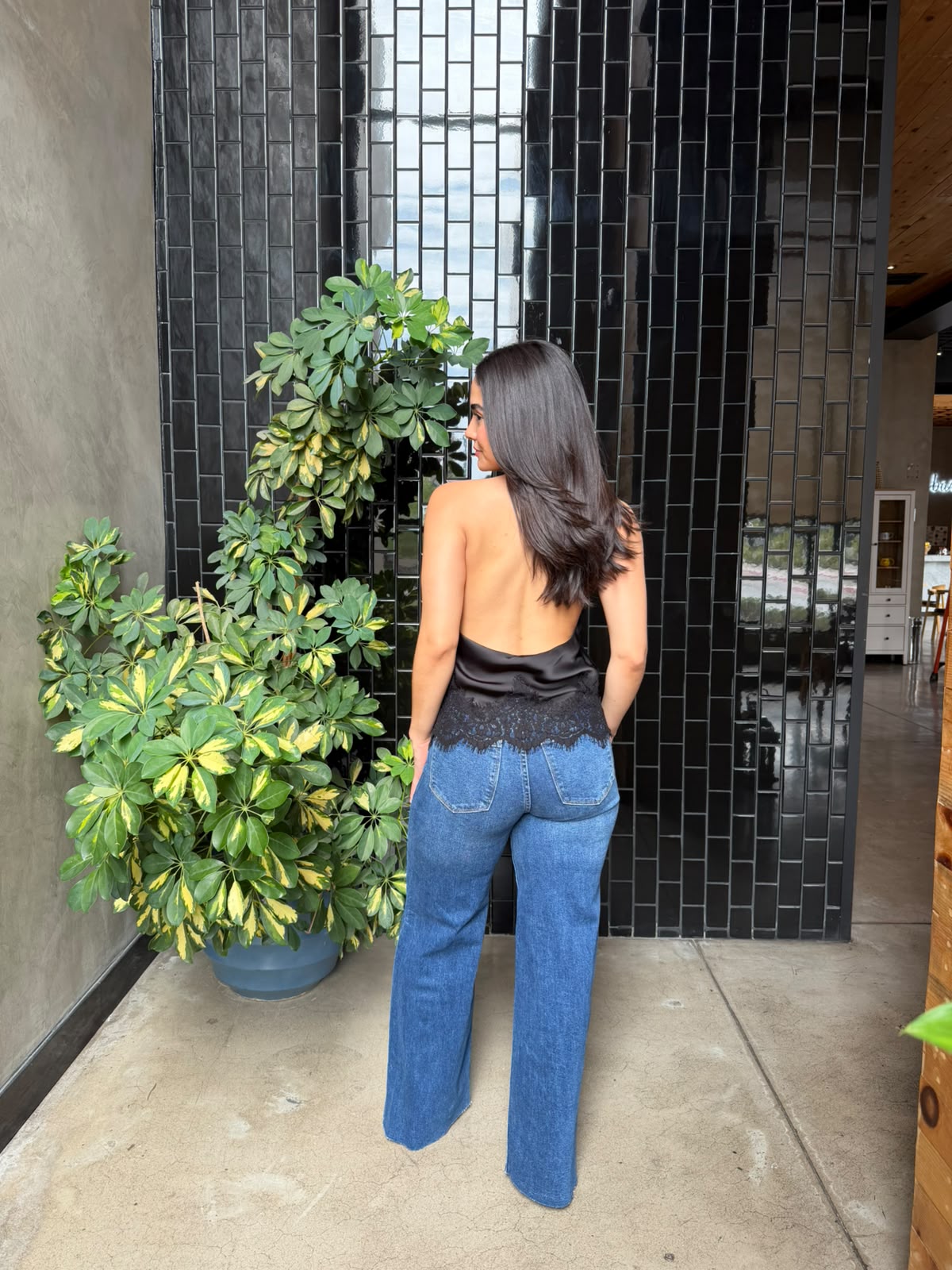 Blusa Halter Satin/Encaje
